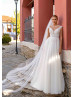 Cap Sleeves Glitter Ivory Lace Tulle Unusual Wedding Dress